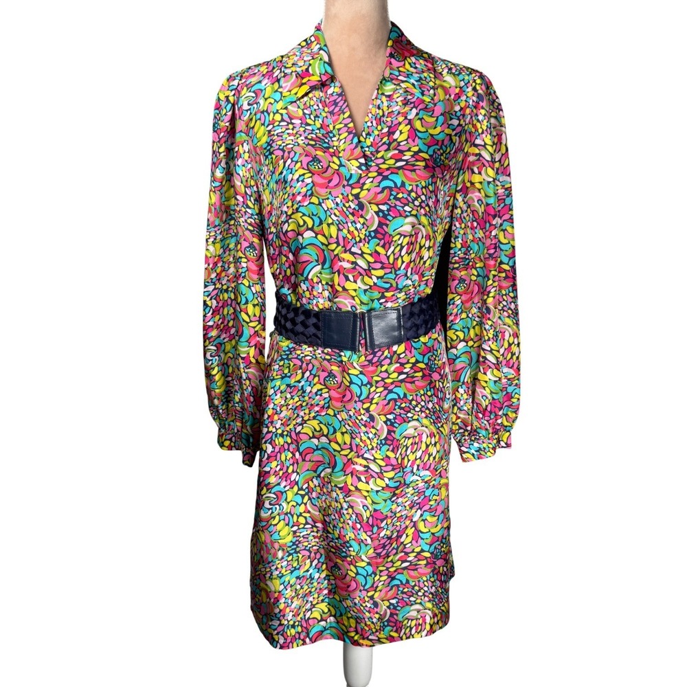 Lilly Pulitzer Shauna Dress Multi Color Booty Caw‎ Belted Long Sleeve Size 10